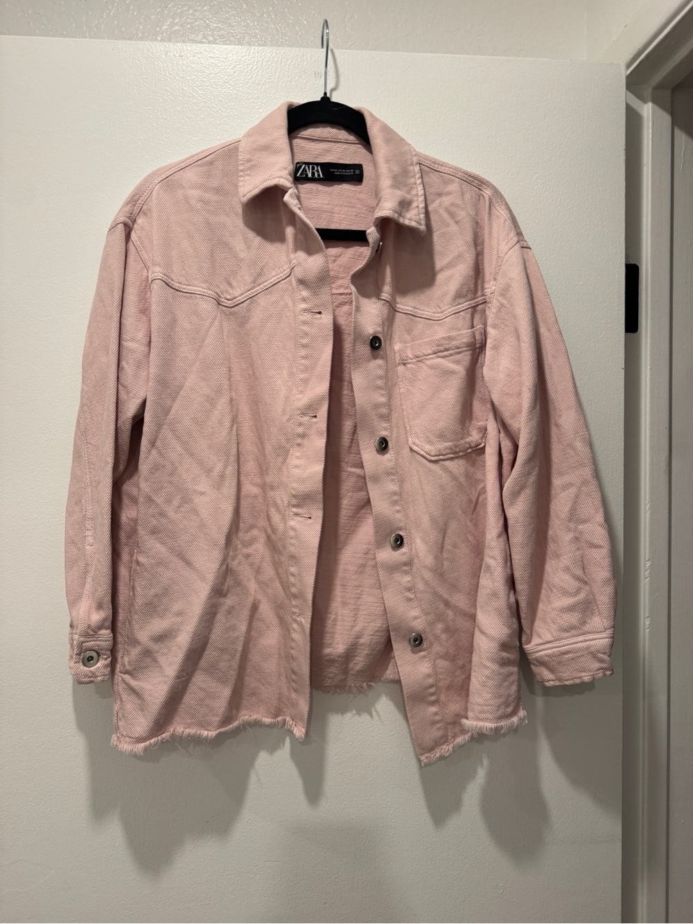 Zara Pink Corduroy Oversized Shacket | XS | Frayed Hem Button Front Jacket